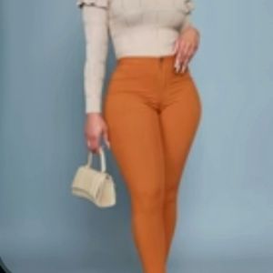 High waisted tan jeans